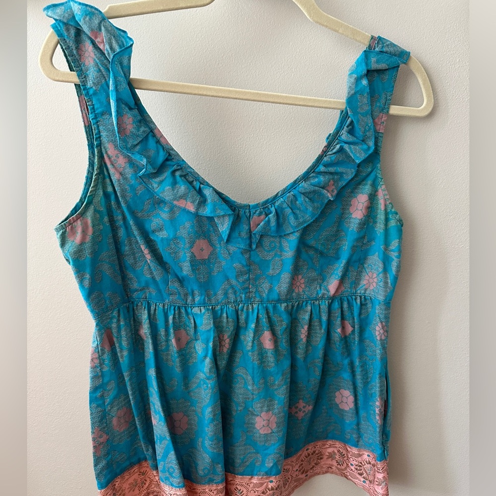 Size 4 cotton sleeveless blouse Blue and Pink